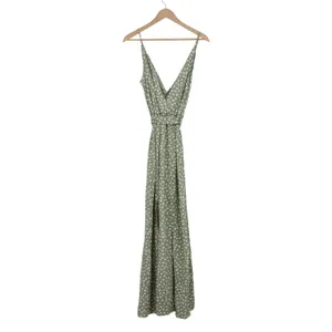 SHEIN Sage Green Abstract Petal Print V-Neck Maxi Dress XL US 12 Spaghetti Strap thumbnail 5