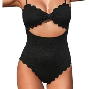 Cupshe‎ Womens Black Scalloped Bow Cutout Monokini One Piece Swimsuit XS NWT thumbnail 1