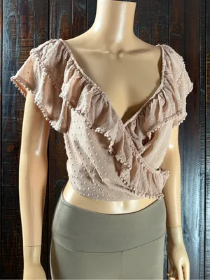 TOBI Swiss Dot Blush Pink Ruffle Wrap Top - Crop Top XL thumbnail 4