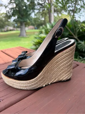 2010 Christian Dior Black Patent Bow Espadrille Wedges 8.5 $795 thumbnail 5