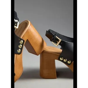 Anthropologie Genuine Leather Studded Wood-Bottom Platform Sandals thumbnail 3