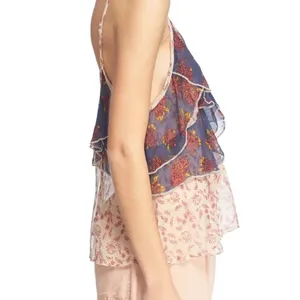 Free People All Things Sheer floral camisole tiered tank top In size L thumbnail 7