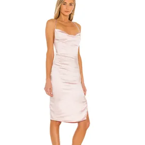 Superdown Pastel Pink Satin Slip Dress XS Party Ruched Cocktail Midi Revolve NEW thumbnail 2