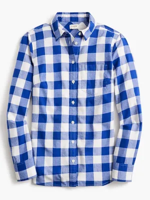 NWT J. Crew Size Medium Blue White Plaid 100% Cotton Flannel Button Up Shirt NEW thumbnail 1