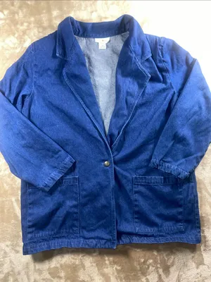 Vintage Classic Women's Blue Denim Blazer Jacket - Single Button Relaxed Fit thumbnail 1