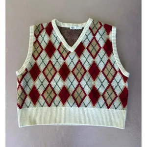 Zara Argyle Sweater Vest Preppy Academia Knit‎ Top Sleeveless Large thumbnail 1