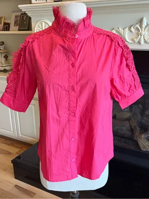 Avara Maribeth Top Berry Women’s Lace-Trim Button Front Blouse - Berry Pink New thumbnail 1
