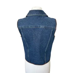 Vintage 90s Liz Claiborne Blue Denim Vest Leather Trimmed M Grunge Preppy Boho thumbnail 6