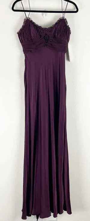 BADGLEY MISCHKA 100% Silk Burgundy Embellished Bodice Shoulder Cover Dress 6 thumbnail 1