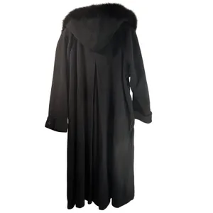 J Percy Marvin Richards Black Wool Hooded Coat Faux Fur Trim Double Breasted 10 thumbnail 2
