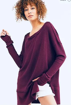 Free People We The Free North Shore Thermal Top Burgundy XS thumbnail 1