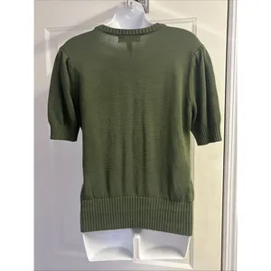 ModCloth Olive Green Knit Puff Short Sleeve Sweater Light Purple Ribbon- Medium thumbnail 8