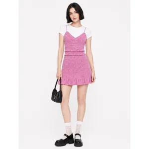 Skies Are Blue Pink Gingham Smocked Mini Dress XS Ruffle Hem Cami Cottagecore thumbnail 2