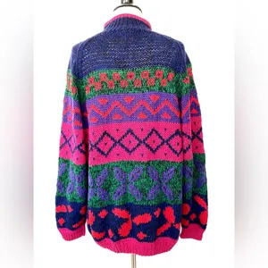 Vintage 80’s sweater bold color cotton ramie Studio Michelle Stuart hand knit thumbnail 2