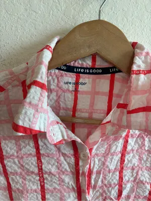 Life is Good pink-and-white checked short pajama set embroidered strawberry thumbnail 4