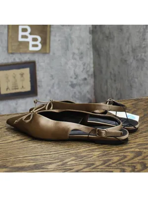 A New Day Womens Camille Satin Slingback Bow Flats 94648293 Brown 7.5M thumbnail 2