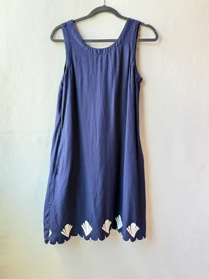 Calypso St. Barth Navy Linen Blend Scallop Hem‎ Shell Dress Small Coastal Boho thumbnail 2