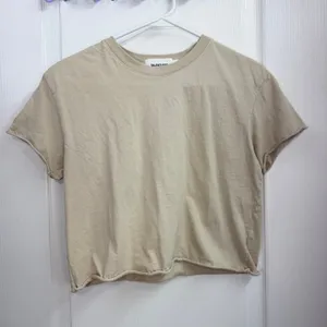 Talentless tan beige cropped short sleeve Crewcut loose relaxed 100% cotton tee‎ thumbnail 1
