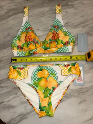 NWT Antonio Melani Fruit Print Bikini Set Checkered Two Piece Swimsuit Small thumbnail 2