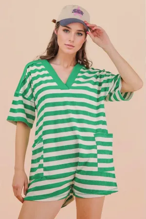 Very J Stripe Casual Knit Romper thumbnail 2