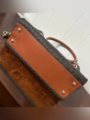 Michael Kors Hamilton Satchel Brown Monogram Canvas Tan Leather Gold Padlock Bag thumbnail 3