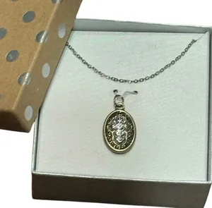 Holy Cross Oval Pendant Necklace NIB Silver Chain Christian Gift Unmarked thumbnail 1