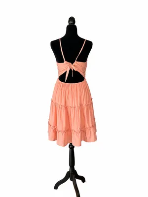 Ecowish NWOT Coral Lace Tiered Dress Size M Open Back Boho Summer thumbnail 2