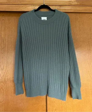 Aerie Muted Green Oversized Ribbed Knit Crewneck Sweater Size XS thumbnail 1