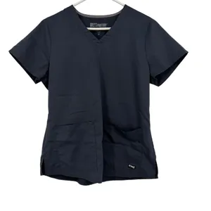 Greys Anatomy Scrub Top Womens Medium Grey V-Neck Back Barco Flaws Shown thumbnail 1