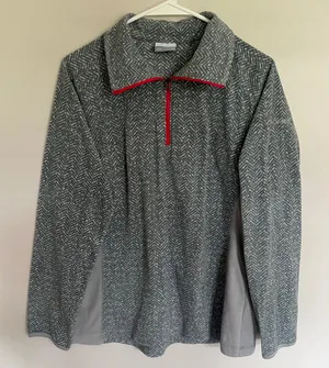Columbia Womens Grey Herringbone Fleece Quarter‎ Zip Pullover Sweater Large thumbnail 1