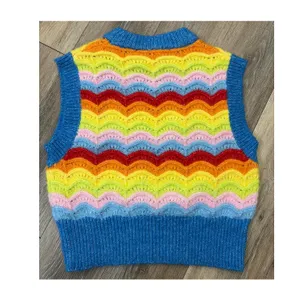 Zara Sweater Vest Small Rainbow Scallop Knit Sleeveless Colorblock thumbnail 2