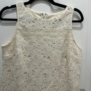 LOFT Embroidered Floral Lace Shift Dress‎ 6 Bridal LWD Wedding Ivory Cream NWT thumbnail 3