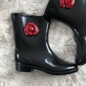 Flower Detail Black Rain Boots Size 9 thumbnail 2