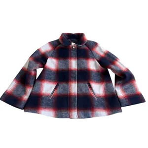 Gap Plaid Wool Blend Swing Coat Girls XXL Navy Red Grey Zip Snap Jacket New thumbnail 15
