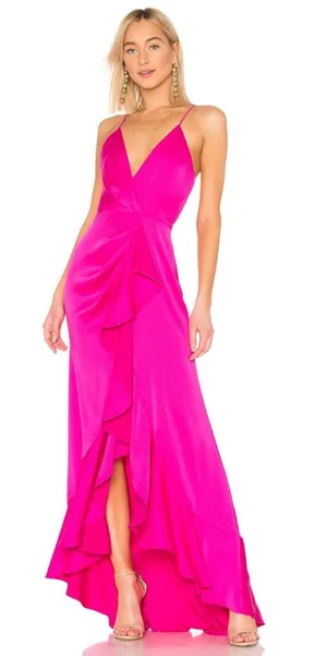 Jay Godfrey Elsie Gown Pleated Ruffle Slit Maxi Dress Pink Size 8 thumbnail 1