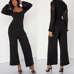 NWT Lulus Size Small Perfect Charisma Black Mesh Long Sleeve Wide-Leg Jumpsuit thumbnail 2
