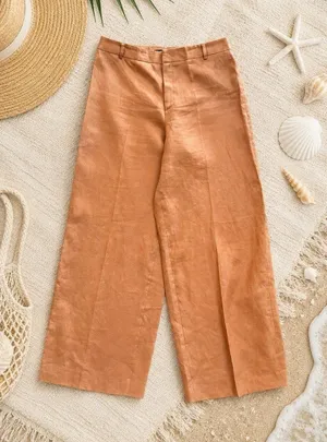 Linda Allard Ellen Tracy Pleated Wide‎ Leg High Rise Linen Pant NWT 8 Coastal thumbnail 1