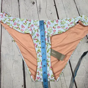 J Crew High Leg Cheeky Bikini Bottoms Floral Print Light‎ Blue Pink Size L thumbnail 9