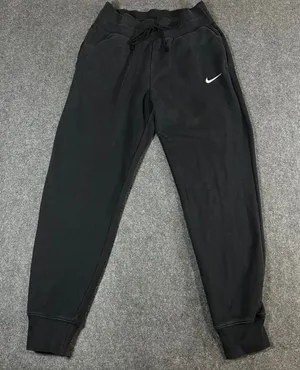 Nike Women Fleece Joggers Black Sweatpants Small Embroidered Swoosh Logo Pockets thumbnail 1