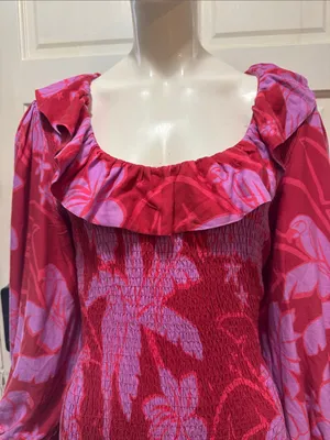 Farm Rio Smocked Floral Ruffle Mini Dress - Pink/Red thumbnail 4