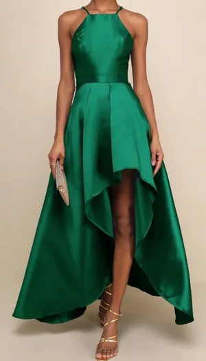 NWT Lulus Size Large Broadway Show Emerald‎ Green High-Low Gown Formal thumbnail 1