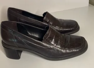 Naturalizer Womens Brown Leather Croc Print Slip On Loafer Heels Sz 9M preppy‎ thumbnail 1