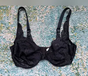Vintage Olga black lace sheer underwire bra, size 32C thumbnail 1