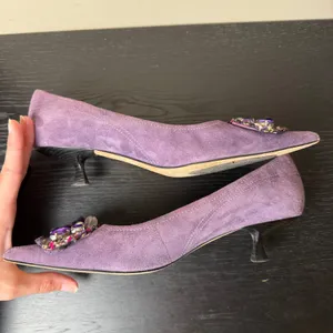 Hype Sarafina Purple Suede Kitten Heels Pointed Toe Embellished Pumps Womens 8M thumbnail 7