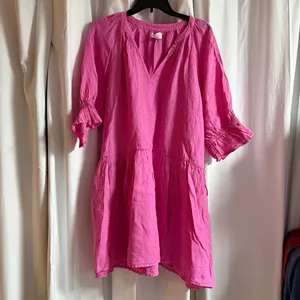 Velvet Noor Linen Ruffle Mini Dress in Tahini‎ Pink Sz M oversized fit C25 thumbnail 4