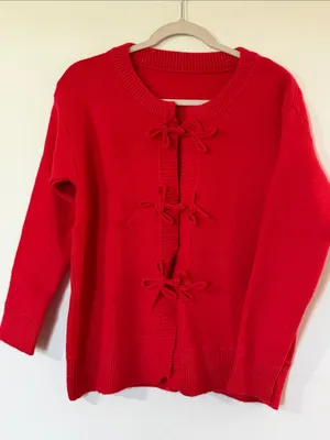 Classic Red Bow-Tie Front Cardigan Sweater thumbnail 1