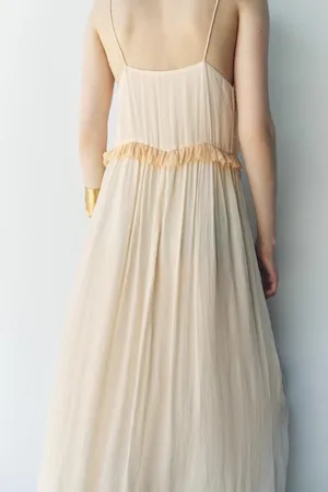 Zara Cream Maxi Dress long flowy bohemian summer casual vacation sundress wedding thumbnail 3