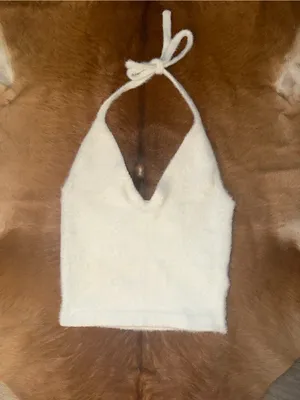 Gymshark x Whitney Simmons Women's Fuzzy Knit Halter Top in white S thumbnail 2