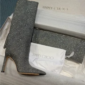 Jimmy Choo Mavis Glitter Plaid Heel Boots 39 thumbnail 4