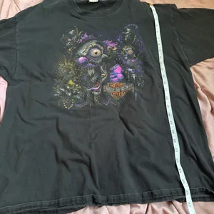 Harley Davidson Black Graphic Tee T-Shirt Jester Joker Clown Y2K Biker Streetwear Goth Punk Grunge Short Sleeve Men XL - measurements in pics thumbnail 6